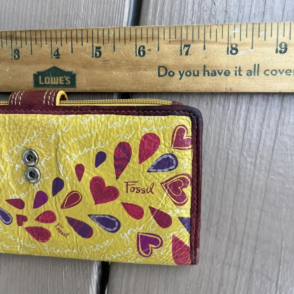 FOSSIL Vintage Women's Floral Leather Wristlet Clutch Wallet Yellow Zippered